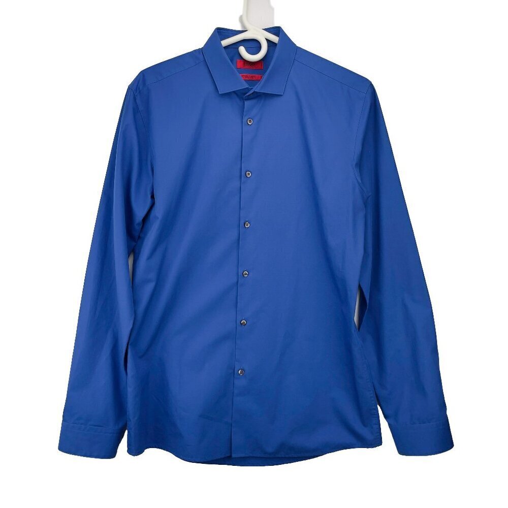 Hugo by Hugo‎ Boss Easy-Iron Soft Cotton Extra-Slim Fit Blue Dress Shirt Size 40